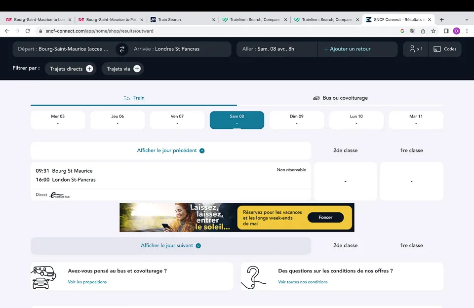 SNCF Connect - Bourg - London 8th April - summary