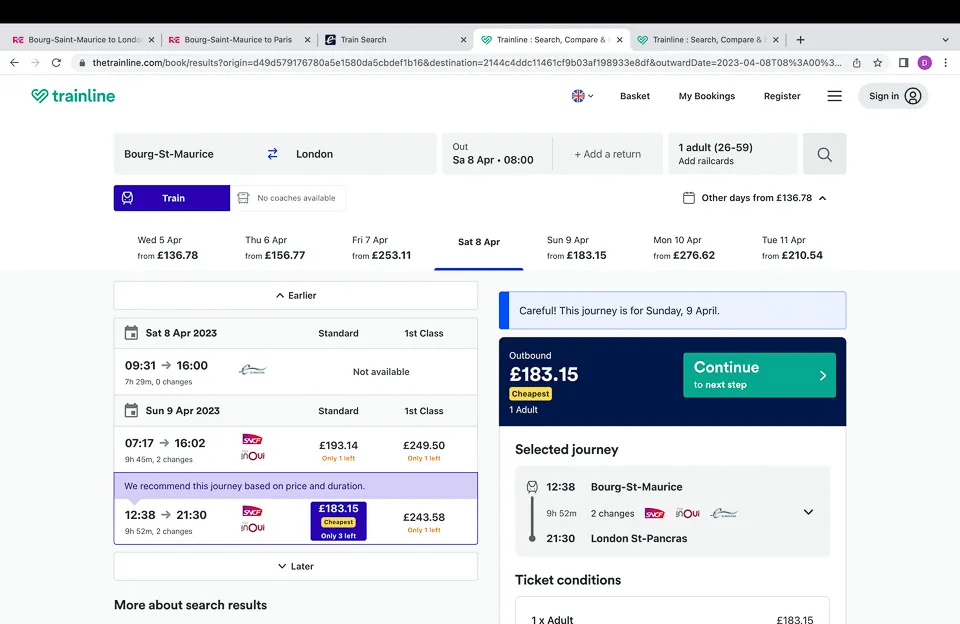 Trainline - Bourg - London 8th April - summary